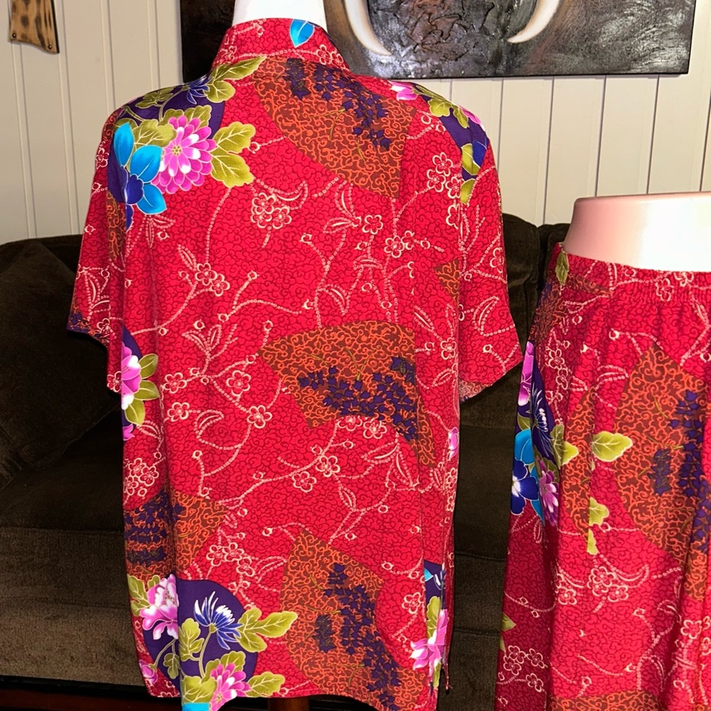 Clio II • Vintage • 1980’s • Size 1X • 2 Pieces • Red • Asian • Floral • Dress - Picture 12 of 14